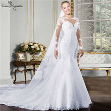 Vestido de noiva branco, estilo sereia, manga longa, com apliques, vestido de noiva 2024 - compre barato