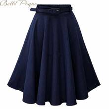Belle Poque Belt Pleated Skirt Women High Waist Elegant Solid  Elastic Skirt Vintage School A Line Skirts Women Streetwear 2019 2024 - buy cheap