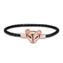 Charm Bracelets Genuine 925 Sterling Silver Sparkling Lion Princess Woven Leather Bracelet Bangles Fits Europe Charms Beads 2024 - buy cheap