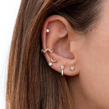 Delicate rainbow colorful cz stacking earrings fine 925 Sterling Silver Geometric small star CZ women girls minimalist jewelry 2024 - buy cheap