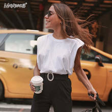 Mnealways18 Sleeveless White Tops Solid Casual Top Summer O Neck Women Blouse Fashion Loose Black Shirt Chic Ladies 2020 New 2024 - buy cheap