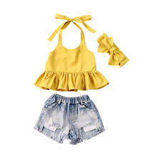 Pudcoco 2-6 Years New 3Pcs Toddler Kid Baby Girl Clothes Set Strap Top  Denim Shorts Headband 3Pcs Girl Summer Outfit Set 2024 - buy cheap