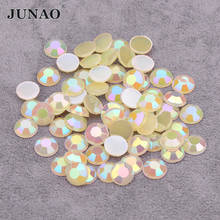 JUNAO 6 7 8 мм желтые AB блестящие круглые стразы с плоской задней стороной, акриловые кристаллы, стразы, алмазная декоративная одежда 2024 - купить недорого