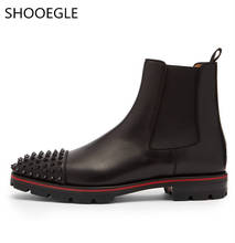 SHOOEGLE/кожаные ботинки «Челси» ручной работы; мужские ботильоны с заклепками; обувь на низком каблуке с круглым носком и эластичной лентой; EU39-EU46 2024 - купить недорого
