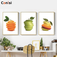 Conisi, 3 панели, скандинавский кухонный плакат, принты для домашнего декора, фрукты, апельсины, зеленые яблоки на холсте, картина для украшения гостиной 2024 - купить недорого