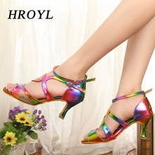 Hroyl sapatos de dança latina para mulher sandálias multicolorido impressão africana salsa sapatos de dança de salão feminino sandália 2024 - compre barato