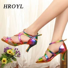 HROYL  Latin Dance Shoes For Women  Multicolor Sandals African print Salsa Dance Shoes Women's Ballroom Dance Sandal 2024 - buy cheap