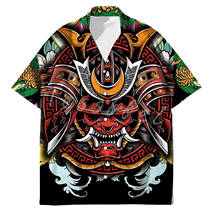 Tessvel-Camiseta Hawaiana para hombre, camisa de playa con estampado 3D de tatuaje samurái japonés, ropa de calle informal de gran tamaño Harajuku, de verano, a la moda, S7 2024 - compra barato