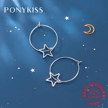 PONYKISS 100% 925 Sterling Silver Star Geometric Simple Hoop Earrings For Women Party Delicate Fashion Accessory Girl Chic Gift 2024 - buy cheap