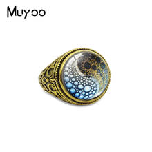 Vintage yin yang religião espiritual bagua antigo anéis yinyang flores padrões cúpula de vidro jóias anéis ajustáveis 2024 - compre barato