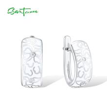 SANTUZZA Silver Earrings For Women Authentic 925 Sterling Silver White Flower Cubic Zirconia brincos Fashion Jewelry Enamel 2024 - buy cheap