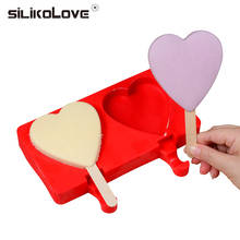 SILIKOLOVE-moldes de silicona de corazón de 2 cavidades para helado con palitos de paleta, moldes reutilizables para hornear, DIY, helados congelados Pop 2024 - compra barato