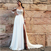 Attractive Chiffon Sheer Jewel Neckline A-line Wedding Dress Front Slit Long Sleeves Bridal Dress 2024 - buy cheap