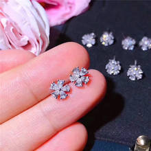 Delicados pendientes de plata 925 flor Micro pavé circón pequeños pendientes para mujer joyería regalo pendientes de plata y circonita para niña 2024 - compra barato