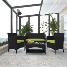 4PCS Patio Furniture Outdoor Garden Conversation Set Black Wicker 2 Armchairs+1 Double Sofa+1 Table w/Green Cushion[US-Depot] 2024 - buy cheap