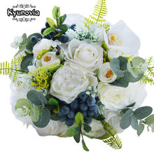 Kyunovia Green Alternative Wedding Centerpiece Toss Bouquet Rose Bridal Flower with Berries Mountain Meadow Wedding Bouquet FE48 2024 - buy cheap