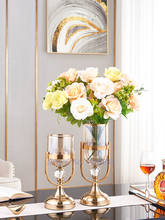 Florero de vidrio creativo para el hogar, jarrón de Metal dorado, moderno, para decoración de bodas 2024 - compra barato