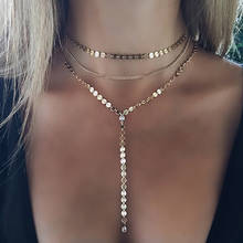 Женская цепочка с блестками ручной работы, многослойное ожерелье с круглым кулоном и кисточками, украшение на шею, XL954 2024 - купить недорого