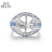 Helon 11mm corte redondo sólido 10 k ouro branco 1ct genuíno natural diamante & safiras pedra preciosa noivado casamento semi anel de montagem 2024 - compre barato