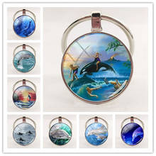 Llaveros redondos de cristal con imagen artística de delfín, llaveros, accesorios de joyería DIY 2024 - compra barato
