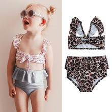 Детский летний купальник-бикини с леопардовым принтом для маленьких девочек, купальный костюм с оборками, пляжный купальный костюм 2024 - купить недорого