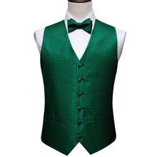 Green Suit Vest Men Paisley Waistcoat Plaid 100% Silk SelfBowtie Handkerchief Cufflinks Set Vests Barry.Wang Fashion ML-2004 2024 - buy cheap