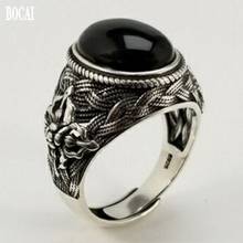 2019 new S925 sterling silver ring domineering male ring personality silver ring diy inlaid black Natural stone ring for Men 2024 - buy cheap