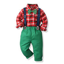 Tem Doger-Conjunto de ropa para niño, ropa de Navidad para niño pequeño, camisa con pajarita y pantalones con tirantes, 2 piezas, primavera 2021 2024 - compra barato