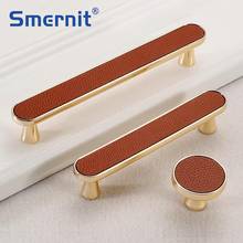 5pcs Gold Leather Door Handles and Knobs for Cabinet Kitchen Cupboard Zinc Alloy Furniture Handles Dresser Drawer Pulls Hardware 2024 - buy cheap