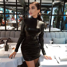 Justchicc осеннее платье из искусственной кожи с длинным рукавом зимнее черное облегающее мини-платье с рюшами для вечерние ринки клуба облегающее женское платье с круглым вырезом Vestios 2024 - купить недорого
