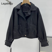 Lagabogy Women Faux Soft Leather Short Jacket Spring Autumn Loose Pu Leather Streetwear Coat Female Pocket Moto Biker Outwear 2024 - buy cheap