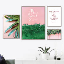 Pôster plantas nórdicas, fundo rosa, flor, ameixa, ramos, folhas verdes, arte para parede, pintura decorativa em tela 2024 - compre barato