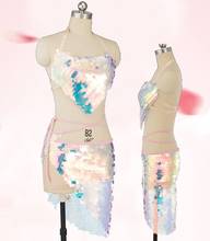 Комплект из двух предметов, сексуальный женский костюм для танца живота, Женская сценическая мини-юбка с блестками, пояс и жилет 2024 - купить недорого