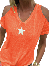 Футболка женская с открытыми плечами, пикантный Повседневный ажурный топ с коротким рукавом и V-образным вырезом, уличная свободная элегантная оранжевая рубашка, 2XL, на лето 2024 - купить недорого