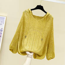 Женский трикотажный свитер с V-образным вырезом и капюшоном, большого размера 2024 - купить недорого