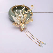 Tradicional chinês hairpins ouro cor metal longo borla headpieces hairgrips para noiva noiva casamento acessórios de jóias de cabelo 2024 - compre barato