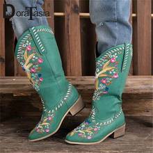 DORATASIA Big Size 35-43 New Ladies Pointed Toe Boots Fashion Embroider Chunky Heels Boots Women Casual Party Retro Shoes Woman 2024 - buy cheap