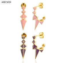 ANDYWEN-pendientes de aro de Punta larga para mujer, aretes, aros, 100% Plata de Ley 925, dorado, Punk, esmalte, rosa, blanco 2024 - compra barato