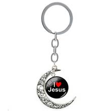 TAFREE I Love Jesus Letters Moon Pendant Keychains Simple Design 20 mm Glass Cabochon Dome Key Jewelrys For Believers 2024 - buy cheap