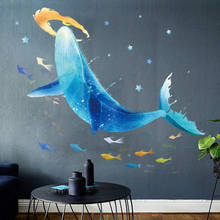 Pegatinas de pared de ballena mundo submarino creativo, dibujos animados bonitos, decoración de habitación de niños, Fondo de dormitorio, póster, papel tapiz de animales 2024 - compra barato