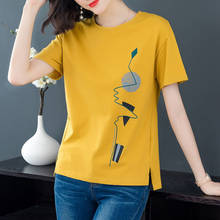 Camisetas femininas casuais estilo coreano, manga curta, com estampa, gola redonda, camisetas para mulheres, roupa urbana 2024 - compre barato