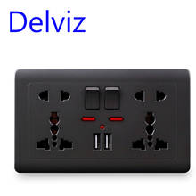 Delviz EU Standard Usb Socket, Gray Embedded Panel,2.1A Dual USB Port, AC 110-250V, UK Wall Power Socket Universal 5 Hole Outlet 2024 - buy cheap