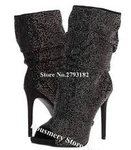 Bling Bling Women Fashion Peep Toe Black Rhinestone Stiletto Heel Short Boots shining Crystal High Heel Ankle Booties Dress Heel 2024 - buy cheap