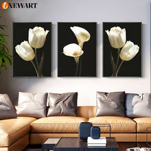 Póster de pared con textura negra e impresión de flor blanca, lienzo moderno para decoración del hogar, arte de pared, pintura artística para sala de estar 2024 - compra barato
