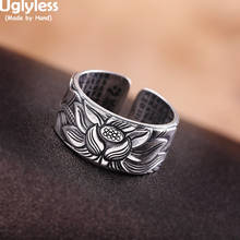 Uglyless-Anillo de plata de primera ley con forma de loto para mujer, sortija, plata esterlina 100%, corazón, Sutra, budismo, 10MM de ancho, estilo religioso, gran oferta 2024 - compra barato