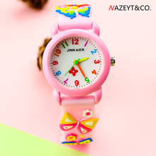 Relógio de quartzo para crianças, relógio com pulseira de silicone 3d borboleta 2024 - compre barato