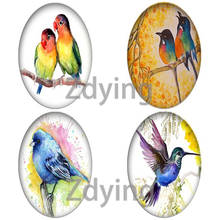 Zdie 5 peças de cabochão de vidro em forma oval, pintura de pássaros coloridos, base base reta para base lisa, colar diy, achados de joias 2024 - compre barato