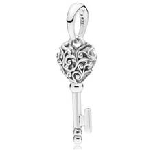 Genuine 925 Sterling Silver Bead Charm Vintage Lacework Love Heart Regal Key Pendant Fit Pandora Bracelet & Necklace Jewelry 2024 - buy cheap