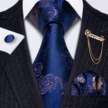 New Men Wedding Tie Gold Brooch Set Blue Floral Silk Tie For Men Necktie Handkerchief Cufflink Barry.Wang Designer Tie GS-5252 2024 - buy cheap