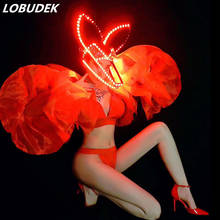 Fashion Sexy DJ Singer Dancer Nightclub Costume Red LED Luminous Bikini Set Club Bar Party Show Rave Performance Dance Outfit 2024 - buy cheap